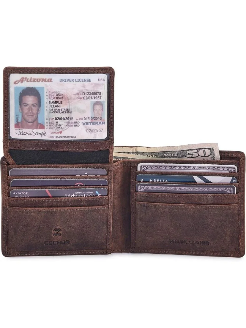 Slim RFID Blocking Leather Wallet for Men - Minimalist Bifold with 2 ID Windows